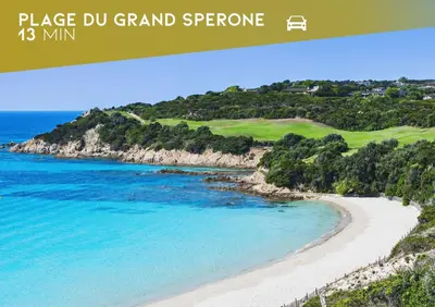 a picture of a beach with the words place dun grand spreherty at Villa Tranquille - Maison 4 étoiles 2 Chambres Bonifacio in Bonifacio