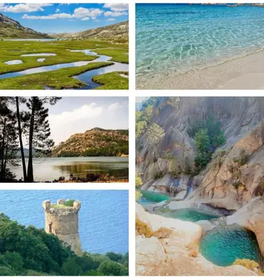a series of four pictures of the four different places at Coquet T2 pres des plages in Propriano