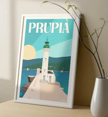 a picture of a lighthouse on a table at Joli T2 petite vue mer in Propriano