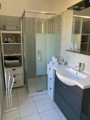 a bathroom with a sink and a shower at Appartement Vezzani Centre Corse in Vezzani