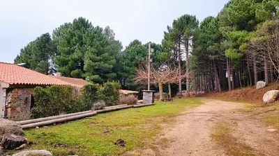 a dirt road next to a house and trees at Domaine de Gialla Bergerie Carta, 6 pers, montagne, vue mer in Porto-Vecchio