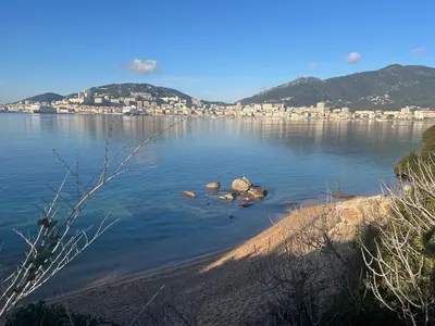 a view of a body of water with a city at Luxury residence apartment with sea view, parking in Ajaccio