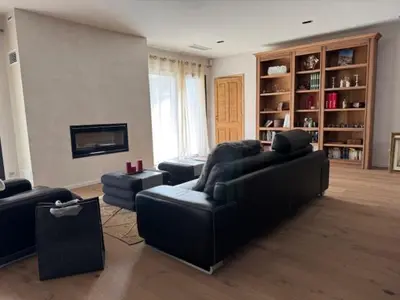 a living room with two couches and a fireplace at casa di santa in Aléria