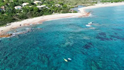 an aerial view of a beach and the ocean at Villa Chérie 120m2 - Bord de Mer - Olmuccio 9 pers in Zonza