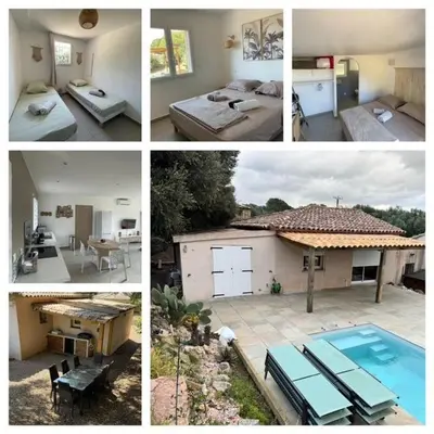 a series of four pictures of a house and a pool at A l'Ombra Di l'Alivu in Figari