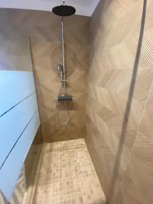 a bathroom with a shower with a shower at Maison de charme in Sotta