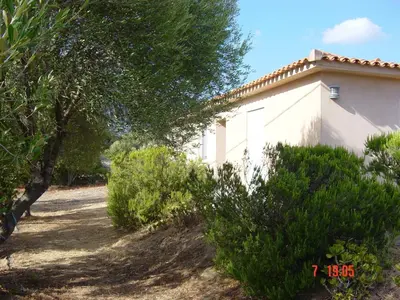 a white building with trees and bushes in front of it at Tozzasim in Pianottoli-Caldarello