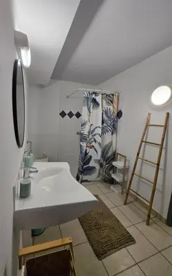 a bathroom with a white sink and a shower at Bel Appartement climatisé vue imprenable sur la mer terrasse wifi in Serra-di-Ferro