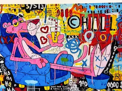 a wall covered in graffiti with a pink pig at A Casa Grandval - Ajaccio in Ajaccio
