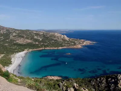 an aerial view of a beach and the ocean at Chambre d'Hôtes Domaine Pero Longo in Sartène