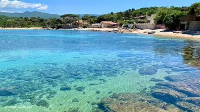 a view of a beach with clear blue water at Helios grand studio terrasse panoramique magique in Ajaccio
