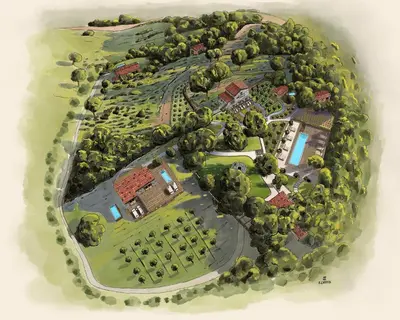 a drawing of a model of a park with trees at A Mandria di Murtoli in Sartène