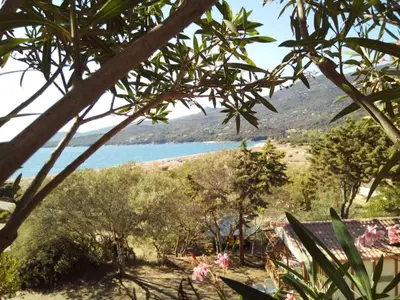 a view of a lake from behind some trees at Chalet 3 étoiles - Piscine - ccb0fdc in Viggianello