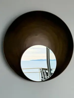 a dining room table with chairs and a mirror at Acula Marina - Mer, Maquis Corse - T4 Lumineux in Ajaccio
