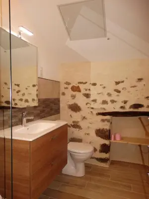 a bathroom with a toilet and a sink at Entre mer et maquis in Appietto