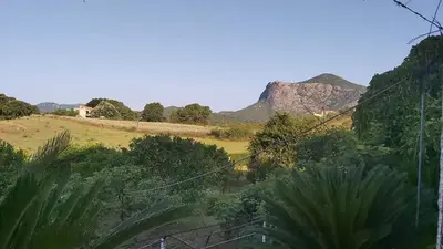 a view of a field with mountains in the background at F2 Les Figuiers proche Ajaccio in Sarrola-Carcopino