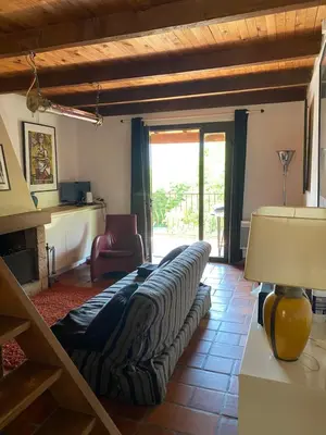 a living room with a couch in the middle of a room at Appartement cosy Vico in Vico