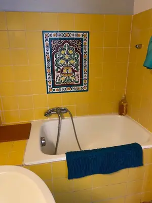 a bath tub with a faucet in a bathroom at Appartement cosy Vico in Vico