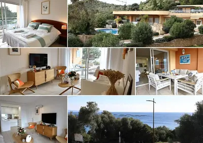 a collage of photos of a hotel room at Les Sanguinaires N'7 - T2 Vue Mer, Piscine & Plage in Ajaccio