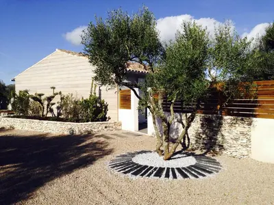 a tree in the middle of a gravel driveway at Mini-villa 1 in Bonifacio