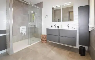 a bathroom with a shower and a sink at Gorgeous Home In Cervione With Wifi in Cervione