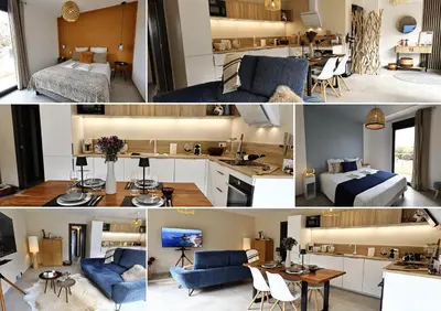 a collage of photos of a living room and a bedroom at U Sognu - Superbe T3 à Bonifacio classé 4 étoiles in Bonifacio