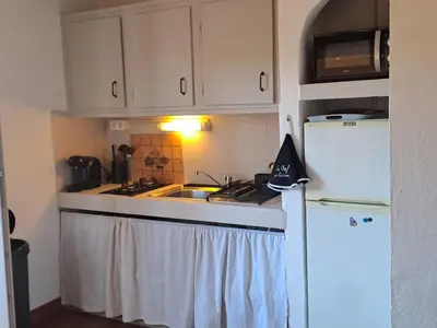 a small kitchen with a sink and a refrigerator at Appartement T2 in Pietrosella