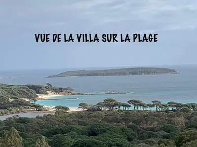 a view of a beach with the words were la villa svt la at Résidence U LATONU in Porto-Vecchio