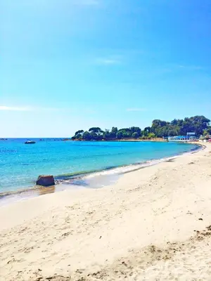a sandy beach with the ocean in the background at Location corsica in Ajaccio