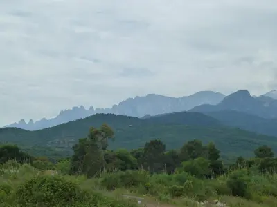 a view of a mountain range with trees and mountains at Villa CORSE in Solaro