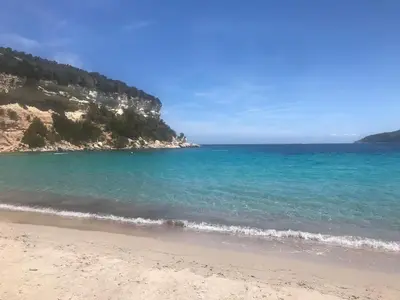 a view of a beach with the ocean at Casa di a felicita in Bonifacio