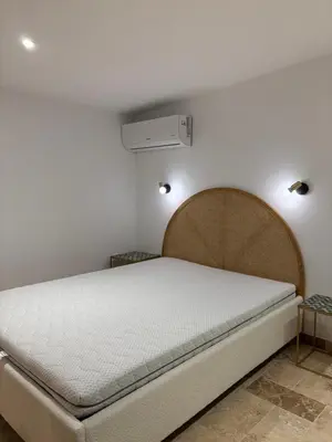 a bedroom with a bed in a room at Appartement 2 personnes les pieds dans l'eau in Vico