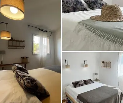 two pictures of a bedroom with a bed and a window at Villa Fiori Porto Vecchio avec piscine privée in Porto-Vecchio