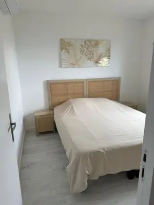 a bedroom with a bed and a picture on the wall at Casa San Stefanu in Olmeta-di-Tuda