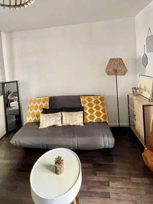 a living room with a couch and a table at Ajaccio centre ville joli T2 Grandval in Ajaccio
