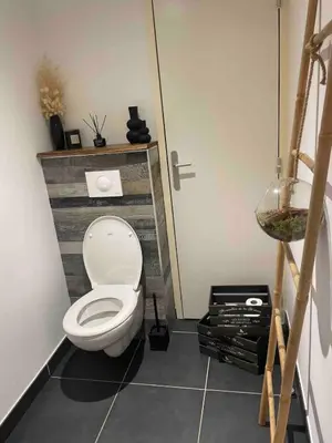 a bathroom with a toilet in a room at Appartement T3, 5 minutes à pied des plages in Ajaccio