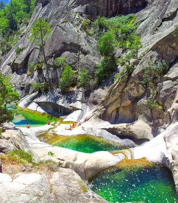 a group of people swimming in a river with green water at Charmant T2 climatisé avec terrasse à 5min des plages in Lecci