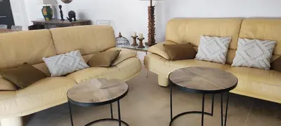 a living room with two couches and two tables at Fior di Lucia in Zonza