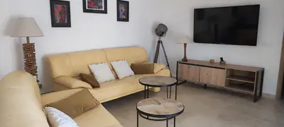 a living room with a couch and a flat screen tv at Fior di Lucia in Zonza