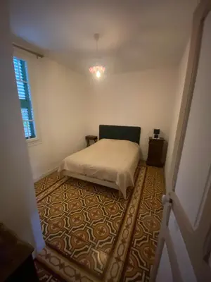a small bedroom with a bed and a carpet at Entre montagne et mer in Bastelica
