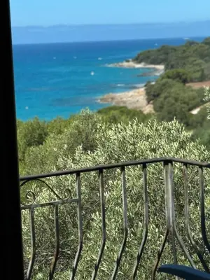 a view of the ocean from a balcony at Altagna in Olmeto