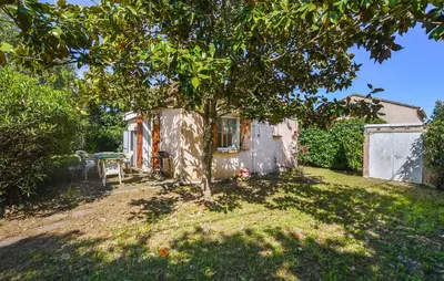 a house with a tree in the yard at Villa Plage À Pieds in Moriani Plage