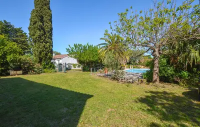 a yard with a tree and a swimming pool at Villa Piscine Privée in Moriani Plage