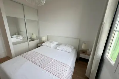 a living room with a kitchen and a dining room at Aurélie - Charming 1Br Trottel Beach - by TGB in Ajaccio