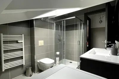 a bathroom with a toilet and a sink and a shower at Apartment Propriano, Corsica in Propriano