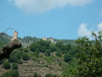 a view of a hill with a castle on it at Casa Valentini in Quercitello