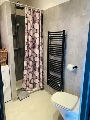 a bathroom with a toilet and a shower at Appartement 74 cita Di sali in Porto-Vecchio