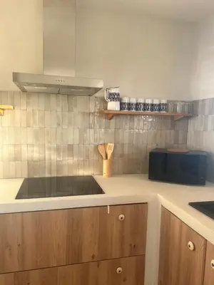 a kitchen with a sink and a microwave at Appartement vue mer Volpaghja 02 in Cargèse