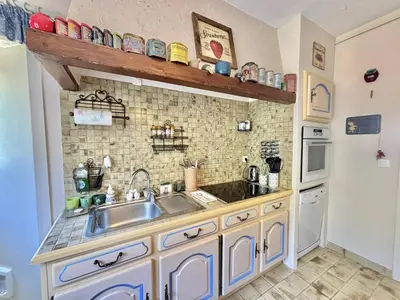 a kitchen with a sink and a counter top at Appartement Le Panoria sanguinaires Ajaccio in Ajaccio