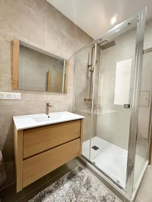 a bathroom with a sink and a shower at Charmant T3 au coeur d'Ajaccio in Ajaccio